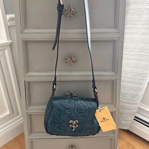 NWT Patricia Nash Blue Coral Genuine Leather Drop Strap purse.